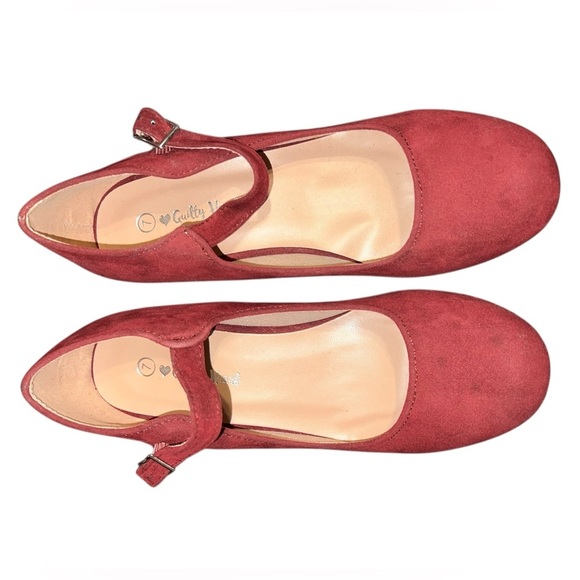 Guilty Heart Burgundy Faux Suede Strap Wedges – Size 7 - Picture 2 of 7